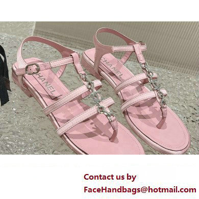 Chanel Satin, Metal & Strass Thong Sandals G40128 Pink 2023